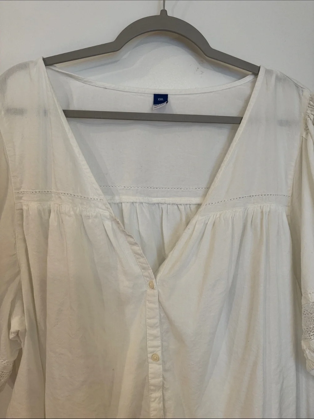Old Navy White Lace-Trim Button Front Peasant Top
